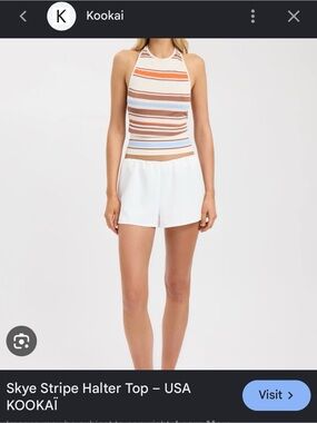 Kookai Cream Halter Tank with Brown, Blue & Orange Stripes